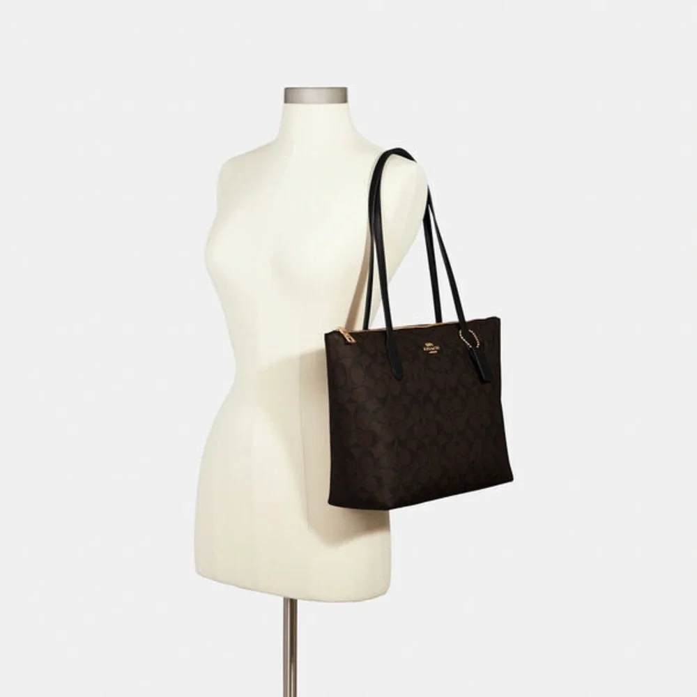 Stunning🤎Coach ZIP TOP TOTE In Signature Canvas, #4455 - Picture 4 of 12